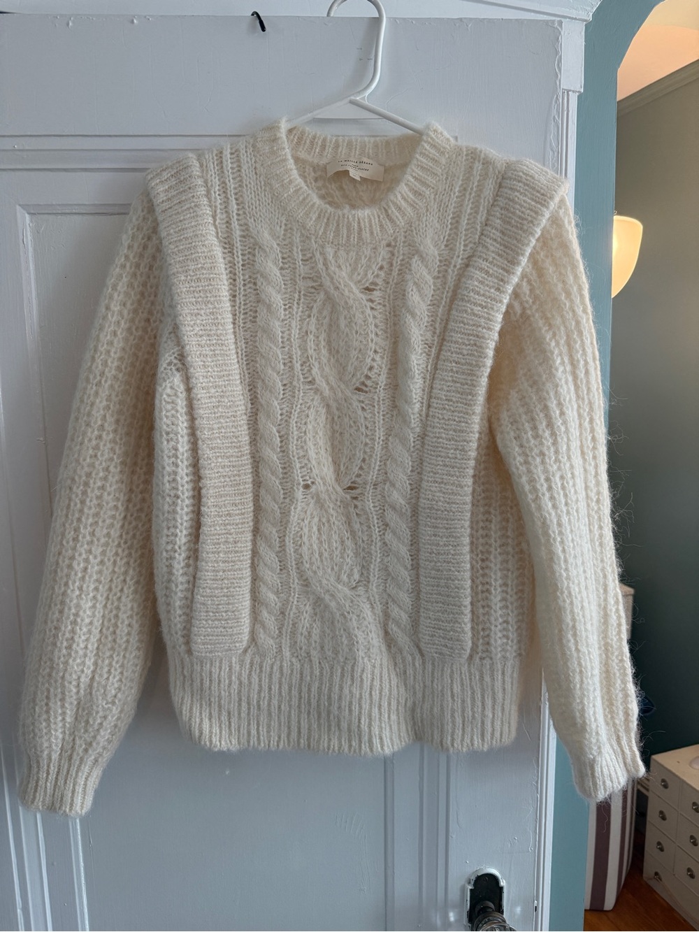 Sézane Cream Cable-Knit Crewneck Sweater